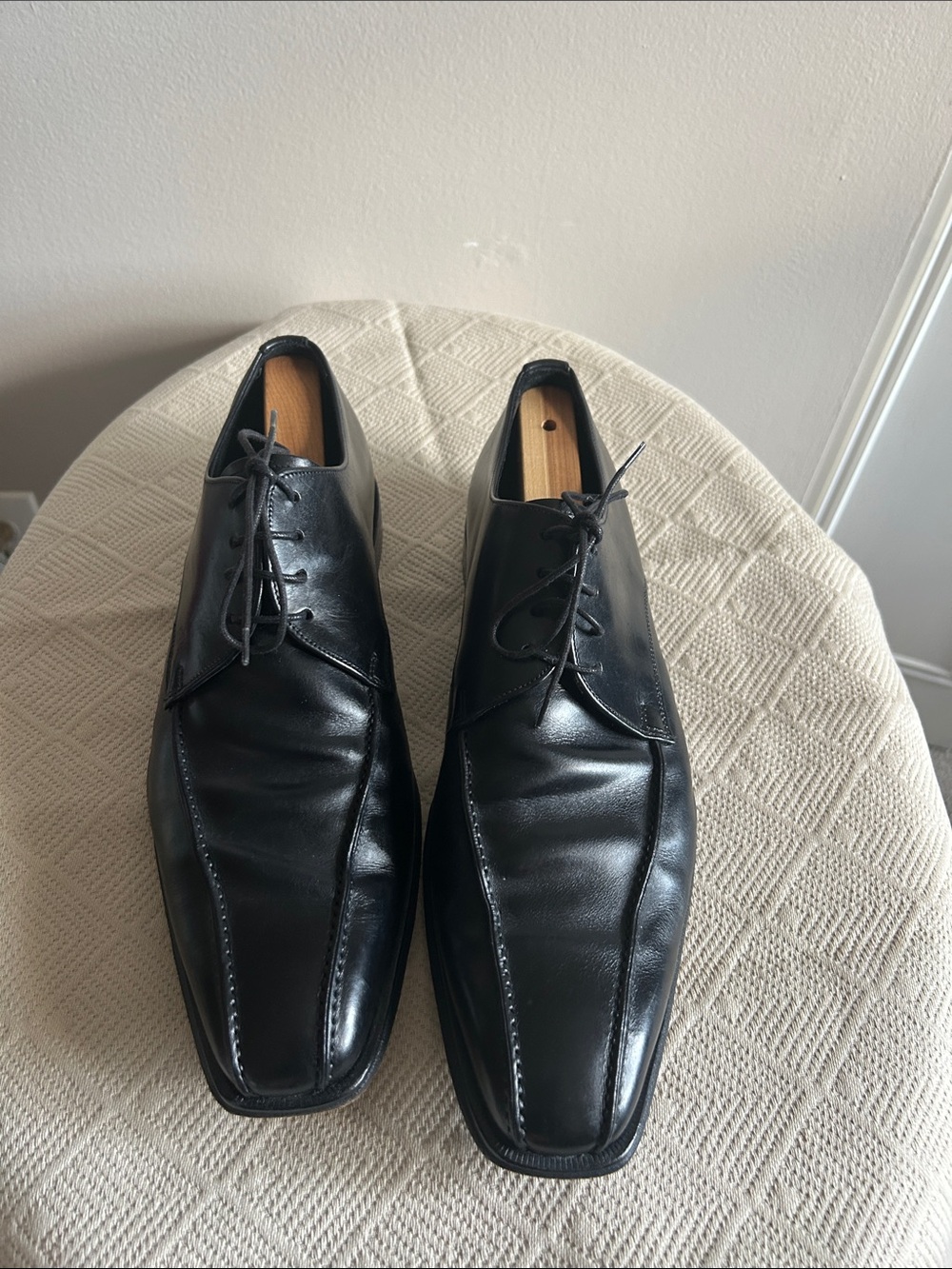 Canali Black Leather Derby Shoes - Classic Lace-Up Oxfords